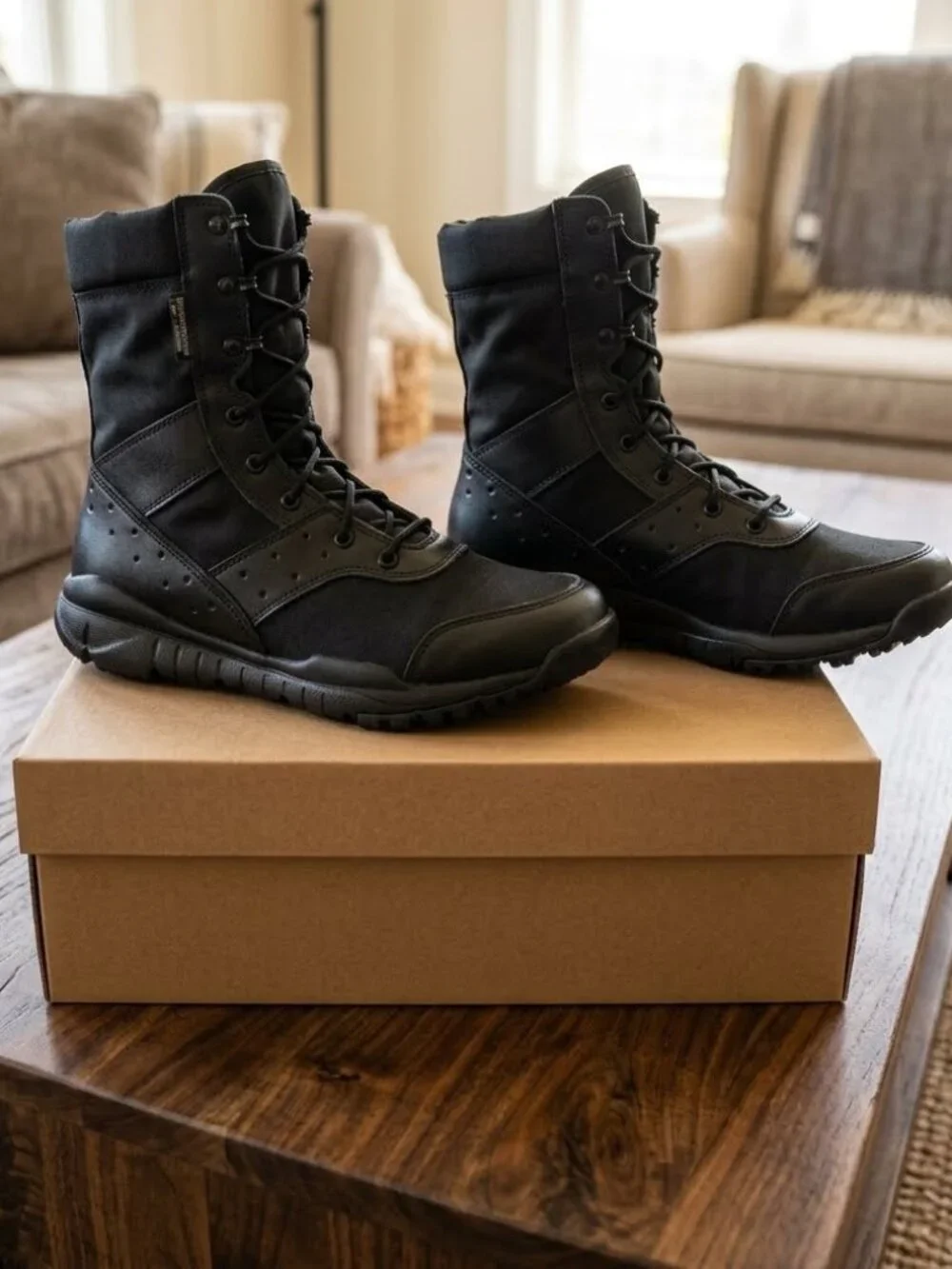 Men's Black Microfiber Tactical Military Combat Boots